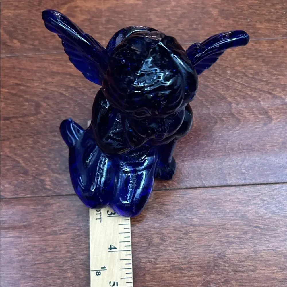 Vintage Deep Blue Cobalt Art Glass Cherub Angel Candle Holder